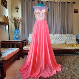 NWT Feist Neon Bright Pink Evening Gown Dress